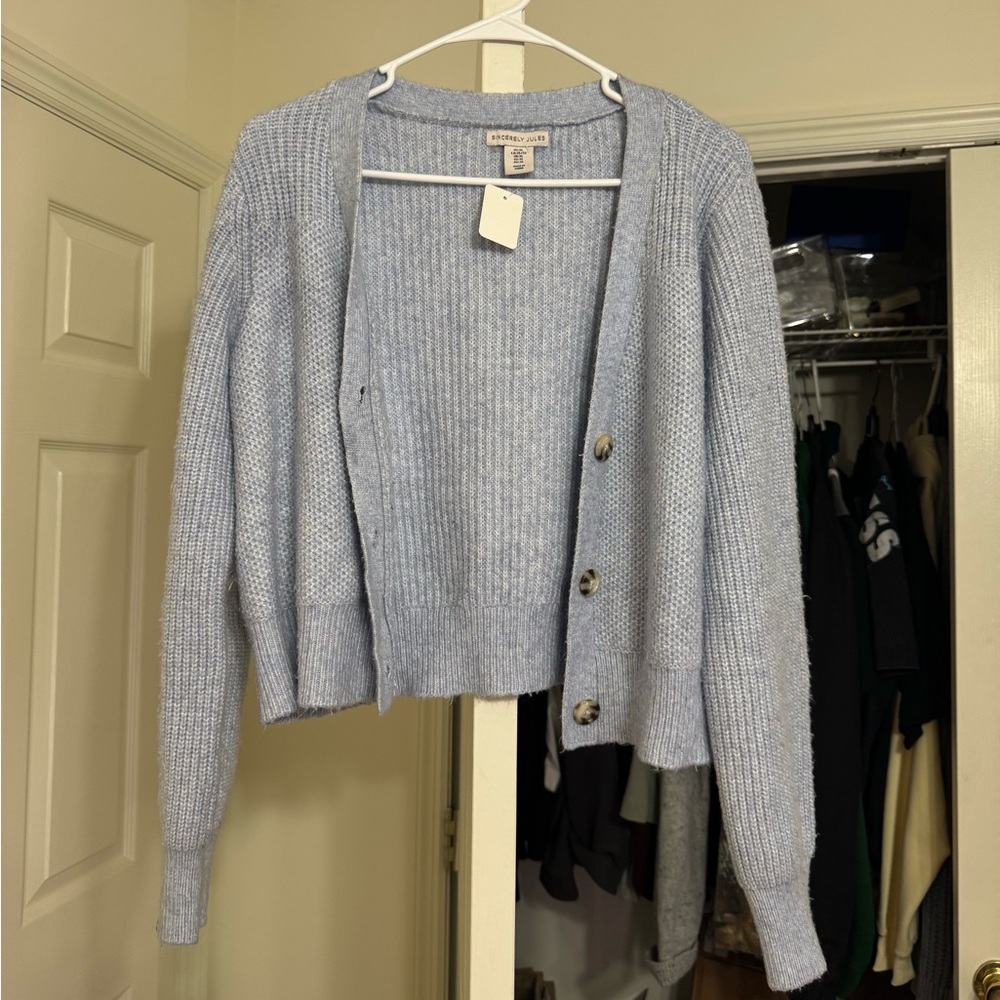 Sincerly Jules Light Blue Ribbed Button Cardigan